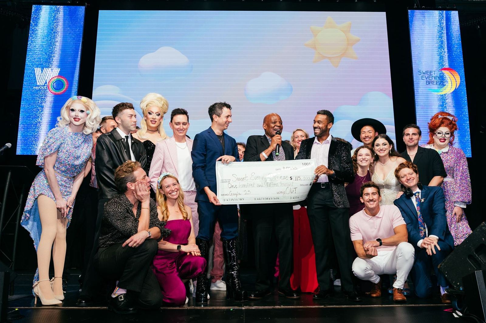 The LA chapter and performers on stage with the 2025 check for Sweet Evening Breeze